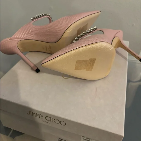 Jimmy Choo Bing pink lizard Crystal-Embellished Pointed Mules - Picture 4 of 7